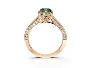 Solitaire Engagement Ring Setting for Fancy Green Cushion Cut Center with Milgrain-Framed Pave Band and Prong Head in Rose Gold