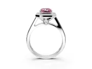 Halo Engagement Ring Setting for Fancy Pink Emerald Cut Center with Outer Bezel Rim, Pave Band and Prong Head in Platinum