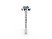 Halo Engagement Ring Setting for Fancy Blue Cushion Cut Center with Framed Halo, Pave Band and Prong Head in Platinum