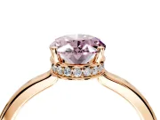Hidden Halo Engagement Ring Setting for Fancy Pink Oval Center with Wide Flat Plain Band and Prong Head in Rose Gold