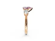 3 Stone Engagement Ring Setting for Fancy Pink Pear-Shaped Center with Large Pear-Shaped Accents and Prong Head in Rose Gold