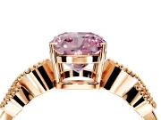 Leaf Engagement Ring Setting for Fancy Pink Cushion Cut Center with Milgrain Accent Band and Prong Head in Rose Gold