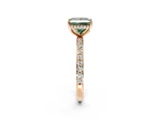Hidden Halo Engagement Ring Setting for Fancy Green Princess Cut Center with Pave Band and Prong Head in Rose Gold