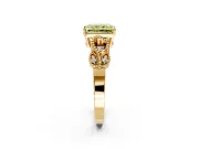 Leaf Engagement Ring Setting for Fancy Yellow Radiant Cut Center with Milgrain Accent Band and Prong Head in Yellow Gold