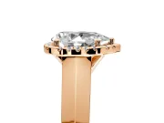Halo Engagement Ring Setting for Pear-Shaped Center with Knife Ridge Cathedral Band and Prong Head in Rose Gold