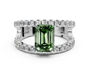 Solitaire Engagement Ring Setting for Fancy Green Emerald Cut Center with Wide-Open Split Shank and Prong Head in Platinum