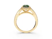 Halo Engagement Ring Setting for Fancy Green Radiant Cut Center with Pave Split Shank and Prong Head in Yellow Gold