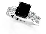 3 Stone Engagement Ring Setting for Fancy Black Radiant Cut Center with Pave Split Shank and Prong Head in Platinum