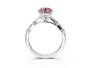 Baguette Engagement Ring Setting for Fancy Pink Round Cut Center with Alternating Bar-Set Band and Prong Head in White Gold
