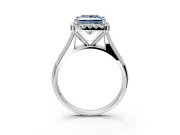 Halo Engagement Ring Setting for Fancy Blue Princess Cut Center with Square Band and Prong Head in Platinum