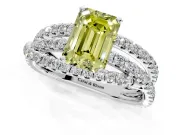 Solitaire Engagement Ring Setting for Fancy Yellow Emerald Cut Center with Woven 3-Strand Pave Band and Prong Head in Platinum
