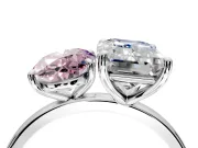 Fancy Pink Oval and Emerald Cut Lab-Grown Diamond Toi et Moi Engagement Ring with Prong-Set Stones in Sterling Silver