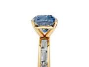 Solitaire Engagement Ring Setting for Fancy Blue Cushion Cut Center with Channel Baguette Band and Prong Head in Yellow Gold