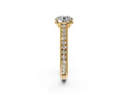 Solitaire Engagement Ring Setting for Round Cut Center with Engraved Pave Band and Prong Head in Yellow Gold