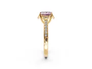 Floral Engagement Ring Setting for Fancy Pink Princess Cut Center with Four Accent Clusters and Prong Head in Yellow Gold