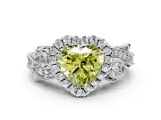 Milgrain Halo Engagement Ring Setting for Fancy Yellow Heart-Shaped Center with Shoulder Bezels and Prong Head in White Gold
