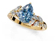 Solitaire Engagement Ring Setting for Fancy Blue Pear-Shaped Center with Marquise Accent Twist Band and Prong Head in Yellow Gold