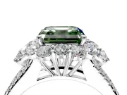 Halo Engagement Ring Setting for Fancy Green Asscher Cut Center with Two-Strand Split Shank and Prong Head in Sterling Silver