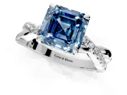 Solitaire Engagement Ring Setting for Fancy Blue Asscher Cut Center with Half-Pave Crossover Band and Prong Head in White Gold