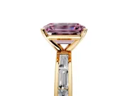 Solitaire Engagement Ring Setting for Fancy Pink Emerald Cut Center with Channel Baguette Band and Prong Head in Yellow Gold