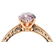 Solitaire Engagement Ring Setting for Fancy Pink Marquise Center with Engraved Milgrain Band and Prong Head in Rose Gold