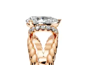 Halo Engagement Ring Setting for Pear-Shaped Center with Rope Twist Split Shank and Prong Head in Rose Gold