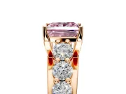 Solitaire Engagement Ring Setting for Fancy Pink Princess Cut Center with Graduated Shared Prongs and Prong Head in Rose Gold