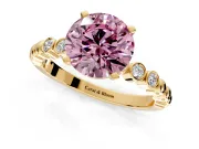 Solitaire Engagement Ring Setting for Fancy Pink Round Cut Center with Bezel-Dot Beaded Band and Prong Head in Yellow Gold