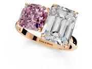 Fancy Pink Cushion Cut and Emerald Cut Lab-Grown Diamond Toi et Moi Engagement Ring with Prong-Set Stones in Rose Gold