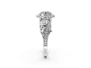 Milgrain Halo Engagement Ring Setting for Round Cut Center with Shoulder Bezels and Prong Head in Sterling Silver