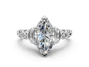 Solitaire Engagement Ring Setting for Marquise Center with Filigree Band and Prong Head in Platinum