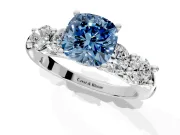 5 Stone Engagement Ring Setting for Fancy Blue Cushion Cut Center with Graduated Accents and Prong Head in Sterling Silver