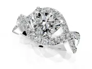 Halo Engagement Ring Setting for Heart-Shaped Center with Pave Infinity Twist Band and Prong Head in Platinum