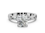 Solitaire Engagement Ring Setting for Radiant Cut Center with Channel Baguette Band and Prong Head in Sterling Silver