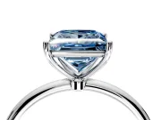 Solitaire Engagement Ring Setting for Fancy Blue Princess Cut Center with Straight Thin Band and Prong Head in Sterling Silver