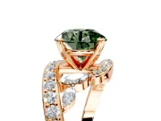 Solitaire Engagement Ring Setting for Fancy Green Round Cut Center with Pave Bypass Twist Band and Prong Head in Rose Gold