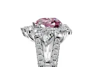 Halo Engagement Ring Setting for Fancy Pink Heart-Shaped Center with Two-Strand Split Shank and Prong Head in Sterling Silver