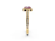 Halo Engagement Ring Setting for Fancy Pink Cushion Cut Center with Framed Halo, Pave Band and Prong Head in Yellow Gold