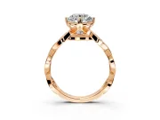Solitaire Engagement Ring Setting for Round Cut Center with Accented Twist Band and Leaf Prong Head in Rose Gold