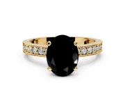Milgrain Pave Engagement Ring Setting for Fancy Black Oval Center with Accent Band and Prong Head in Yellow Gold