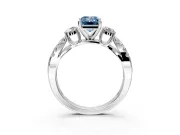 3 Stone Engagement Ring Setting for Fancy Blue Emerald Cut Center with Pave Split Shank and Prong Head in White Gold