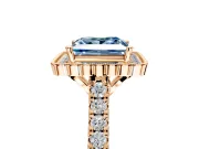Milgrain Floral Halo Engagement Ring Setting for Fancy Blue Princess Cut Center with Pave Band and Prong Head in Rose Gold