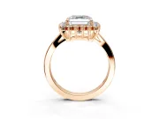 Starburst Halo Engagement Ring Setting for Asscher Cut Center with Flat Cathedral Band and Prong Head in Rose Gold