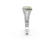 Halo Engagement Ring Setting for Fancy Yellow Princess Cut Center with Narrow Pave Split Shank and Prong Head in White Gold