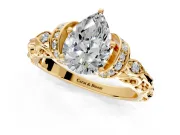 Solitaire Engagement Ring Setting for Pear-Shaped Center with Filigree Band and Prong Head in Yellow Gold