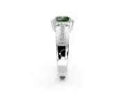 Halo Engagement Ring Setting for Fancy Green Cushion Cut Center with Wide Band, Inlaid Accent Row and Prong Head in Sterling Silver