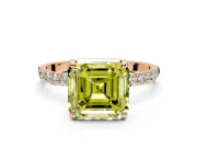 Solitaire Engagement Ring Setting for Fancy Yellow Asscher Cut Center with Pave Accents and Prong Head in Rose Gold