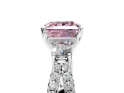 3 Stone Engagement Ring Setting for Fancy Pink Princess Cut Center with Pave Split Shank and Prong Head in Sterling Silver