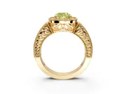 Milgrain Halo Engagement Ring Setting for Fancy Yellow Cushion Cut Center with Pave Band and Prong Head in Yellow Gold