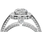 Halo Engagement Ring Setting for Cushion Cut Center with Framed Halo, Pave Band and Prong Head in Sterling Silver